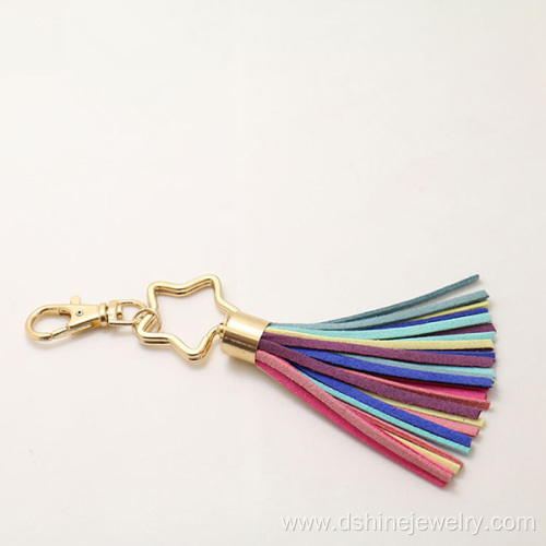 Colorful South Korea Velvet Fringe Keychain With Star Charm